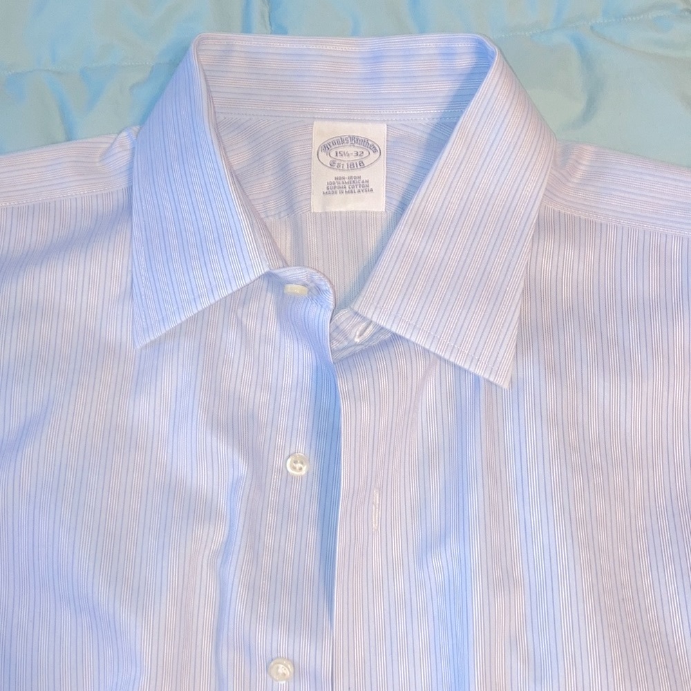 15.5 / 32 Brooks brothers non iron Stripe Luxury Dress Shirt 100% cotton